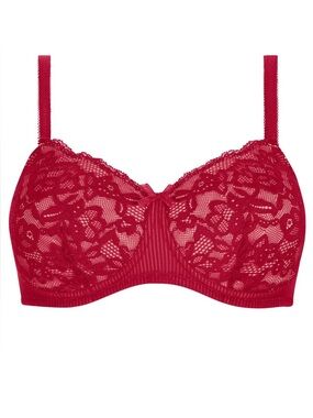 Amoena KYRA Padded Wire-Free Lace Bra in Red Chilli/Sand Size 36B